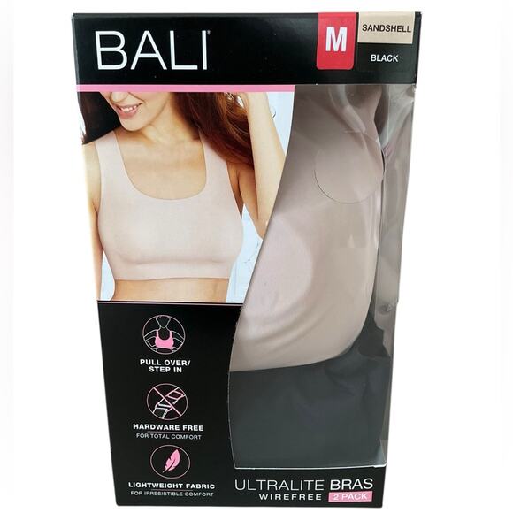 Bali Women's Ultralite Wire free Bras Sandshell Black Size Medium NIB - Picture 1 of 5